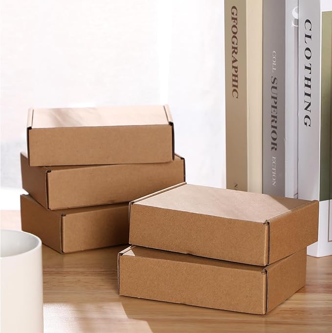 Qilery 100 Pcs Shipping Boxes Cardboard Gift Corrugated Cardboard Brown Boxes Mailer Packaging for Mailing Small Business Present (5.91 x 3.94 x 1.57 Inches)