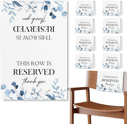 Reserved Seating Chair Signs, This Row Is Reserved Pew Cloths Seating Placeholder for Church Pews, Wedding Decorations for Reception Parties Celebrations Event Meetings (8 PCS, Dusty Blue)