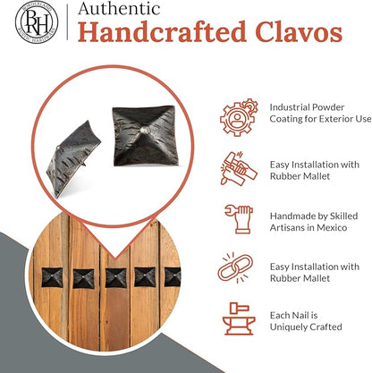10 Pack 2" Square Head Iron Clavos Decorative Nails – Unfinished – Handmade Rustic Square Fasteners for Farmhouse Shutters, Faux Wood, Barn Doors, Shutters, and Gates – Ornamental Wood Accent