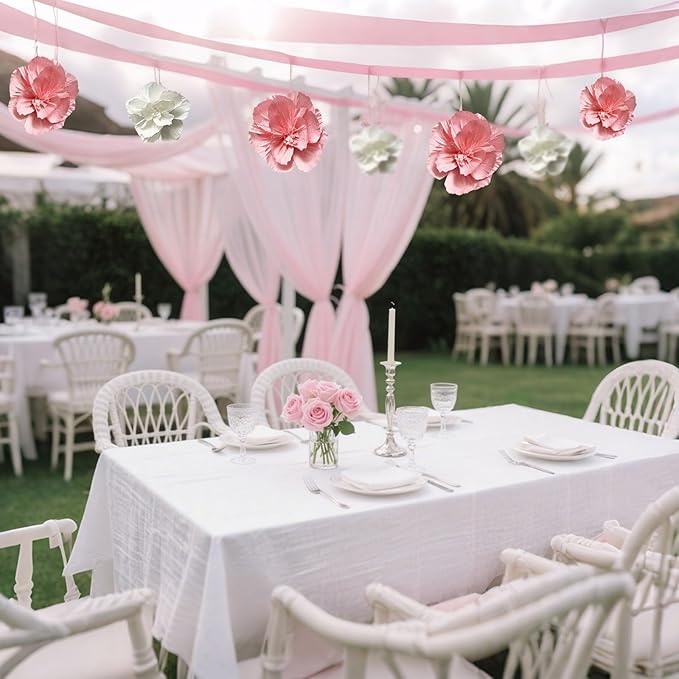 BRT Bearingshui Crepe Paper Flowers Decoration for Wall Total 9 Pcs, Artificial Flowers Backdrop for Wedding Decor Baby Bridal Shower Birthday Party, Pink and White 3D Wall Flowers Decor