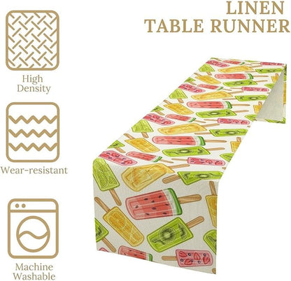 Ce Cream Table Runner, Cold Fruity Popsicles Summer Sweet Seasonal Dinner Runner for Party Holiday Home Kitchen Dining Table Decor 13"x120"