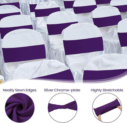 Kinlop 50 Pcs Spandex Chair Sashes Bows Chair Bands Slider Sashes for Covers Elastic Bands Ties Without Buckle Decorations for Wedding Party Events Ceremony Birthday(Purple)