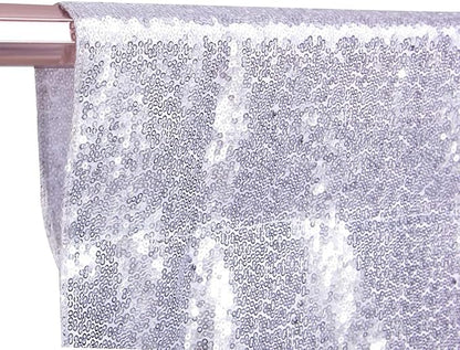 Poise3EHome 8Ft x 10Ft Silver Sequin Backdrop, Glitter Thick Satin Sequin Background Drapes, Sequence Xmas Thanksgiving Backdrop for Wedding Party Holiday Festival Decor