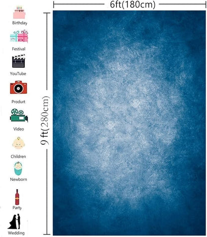 6x9ft Dark Blue Gradient Portrait Photo Backdrops Bright Center Abstract Photography Backdrop for Studio Photo Booth Prop Banner Decor Background