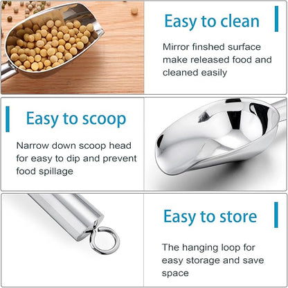 P&P CHEF Canister Scoop Set of 3, Ice Candy Scoop, Stainless Steel Multipurpose Food Scooper for Buffet Jar Freezer, Mirror Finish & Dishwasher Safe, Silver, 3+3+3 Oz