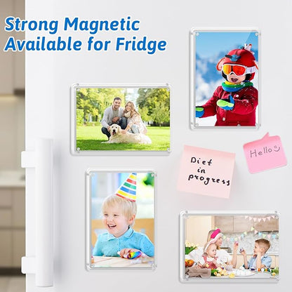 6 Pack Magnetic Picture Frames for Refrigerator 4x6, Acrylic Fridge Magnet Frame, Stylish Clear Framless Photo Frame for Home, Office, School Locker Display
