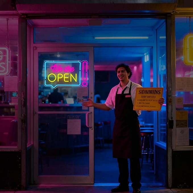 Open Neon Sign for Business, We Are Open Led Neon Light Signs for Store Shop Bar Café Restaurant Wall Decor Bright Advertisement Sign for Window Dimmable USB Powered(16.9"*11.2")