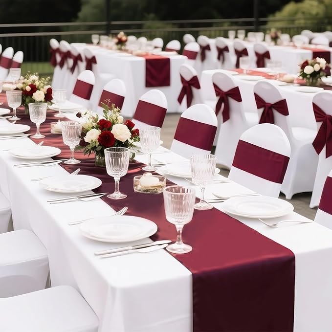 SHEJIZE 2 Pack Wine Red Satin Table Runner 12x108 Inches Long, Bright Silky Smooth Satin Table Runner Table Decor for Wedding Banquet Christmas Prom Event Birthday Party