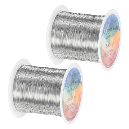 2-Rolls 0.3mm Jewelry Wire, 28 Gauge 328FT Craft Wire Copper Beading Wire for Jewelry Making/Planting/Weaving/DIY Crafting, Soft Metal Wires [100M, Silver White]