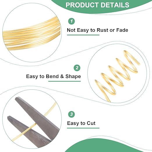 1 mm/18 Gauge Copper Wire for Jewelry Making, 5.2FT Copper Beading Craft Wire for Jewelry/Weaving/DIY Crafting/Planting, Color-Retaining [1.6M, KC-Gold]