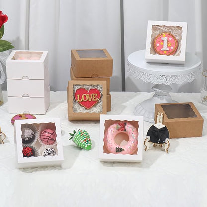 50-Count 4x4x2 Food-Safe Elegant White Bakery Boxes - Multi-Use Pastry & Treat Packaging for Cookies, Truffles & Wedding Favors (Stackable Gift Boxes for Cakes, Pies & Cinnamon Rolls)