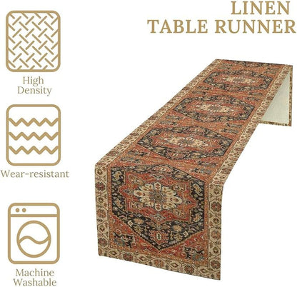 Vintage Boho Floral Table Runner, Rustic Country Farmhouse Orange Black Retro Flower Pattern for Home Kitchen Table Decor Dining Coffee Room Party Decor 13x60in