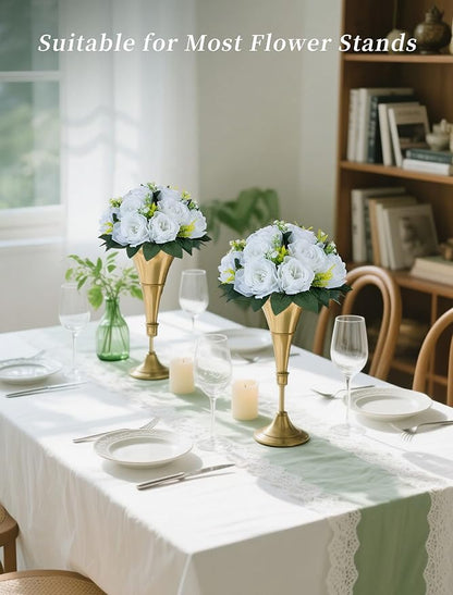 BLOSMON White Fake Flowers Centerpieces: 6 Pcs Artificial Roses Flower Ball for Wedding Dinning Table - Faux Silk Kissing Bouquet Floral Arrangement for Home Party Event Decor