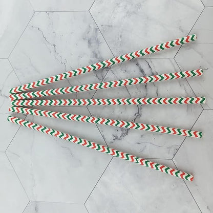 YAOSHENG Premium Disposable Waves Striped Drinking Paper Straws, Pack 100 Red and Green Waves Paper Straws for Cocktail Party Supplies,Birthday,Bridal/Baby Shower,Juice,Shakes (Red & Green Waves)