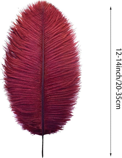 Ballinger Burgundy Ostrich Feathers Bulk - 12Pcs 12-14inch Feathers for Party Centerpieces, Flower Arrangement and Home Decor(Burgundy)