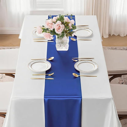 SHEJIZE 20 Pack Royal Blue Satin Table Runner 12x108 Inches Long, Bright Silky Smooth Satin Table Runner Table Decor for Wedding Banquet Christmas Prom Event Birthday Party