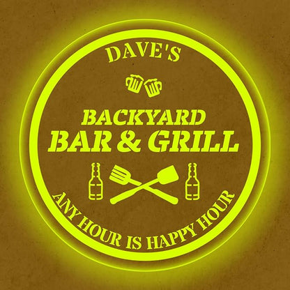 Custom Acrylic LED Bar Sign – Personalized Color Changing Wall Decor for Backyard Patio, Home Bar, Kitchen, or Man Cave (Bar & Grill, 12 INCHES)