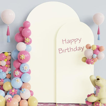Fomcet Set of 2 Wedding Arch Cover 6FT, 7.2FT Ivory 2-Sided Round Top Spandex Arch Backdrop Cover Fitted Fabric for Birthday Party Baby Shower Wedding Arch Stand Decoration