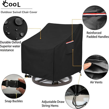Okcool Outdoor Swivel Chair Cover 2 Pack,Outdoor Furniture Patio Chair Covers Waterproof Clearance,(33"W x 35"D x 38.5"H) Outdoor Lawn Patio Furniture Covers,Black