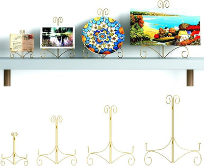 Plate Stand for Display with Hinged Folding Design, 6 Inch Picture Stands for Tables, Small Easels for Displaying Book, Art Piece, Photo and Platter, 6’’ Gold, 2-Pack