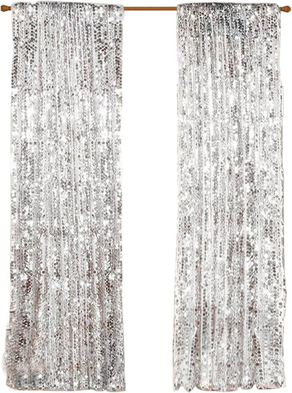 9FTx9FT Silver Big Sequin Backdrop Curtains Panels Drapes Home Party Supplies Sequin Background for Parties Shimmer Wall Backdrop Cloth and Thanksgiving Christmas