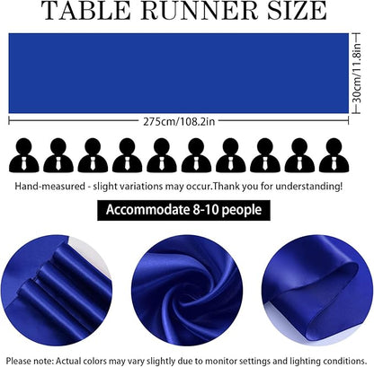 10 Pack Royal Blue Satin Table Runner 12x108 Inches Long, Bright Silky Smooth Satin Table Runner Table Decor for Wedding Banquet Christmas Prom Event Birthday Party