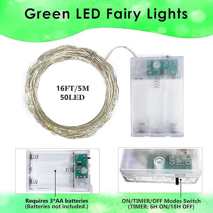 4 Pack 50 LED Fairy Lights Battery Operated with Timer, 16FT Waterproof Halloween Battery Lights Outdoor Indoor Starry Mini Led String Light for Halloween parties Bedroom Home DIY Decoration (Green)