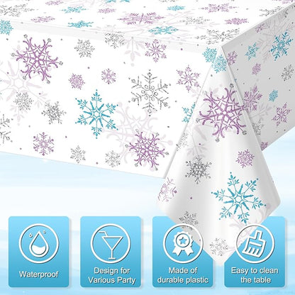 6 Pieces Christmas Snowflake Party Tablecloth Decorations,Plastic Purple and Blue Winter Wonderland Table Cover for Winter Christmas Birthday Holiday Party Decorations and Supplies,54x108 inch