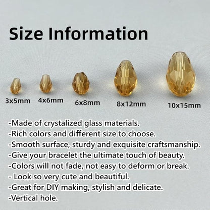 200pcs 3x5mm Teardrop Crystal Glass Beads for Jewelry Making, Faceted Vertical Hole Teardrop Glass Spacer Beads for Wind Chimes Bracelet Earring Necklace DIY Craft(Gold Champagne)