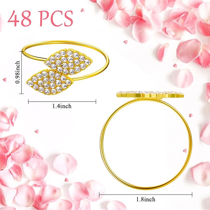 Hotop 60 Pcs Napkin Rings Gold Table Decorations, Elegant Bling Leaves Napkin Rings, Rhinestone Guest Towels Buckle for Wedding Gold Party, Thanksgiving Christmas Dinner Banquet Table Decoration