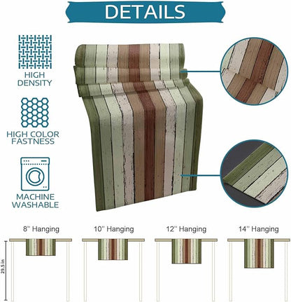 Sage Green Wooden Cotton Linen Table Runner for Dining Kitchen, Wedding Outdoor Party Tablerunners Decoration, Vintage Country Retro Distressed Grain Dresser Scarf Coffee Tablecloth Runners 13''x120''