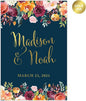 Andaz Press Personalized Extra Large Wedding Easel Board Party Sign, 12x18-inch, Fall Autumn Orange Burgundy Coral Roses on Navy Blue, Bride Groom Names and Date, 1-Pack, Custom