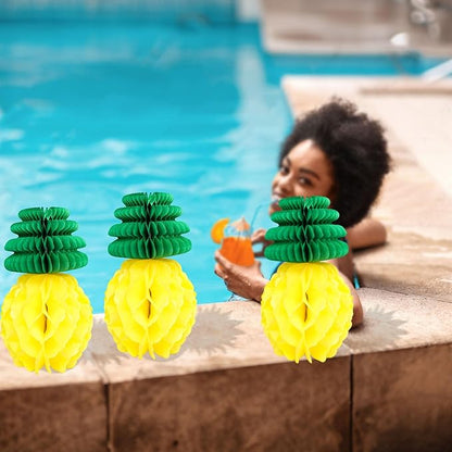 Gyufise 6Pcs Pineapple Honeycomb Centerpieces Tissue Paper Pineapple Table Hanging Decorations for Tropical Luau Hawaiian Jungle Party Supplies Favor