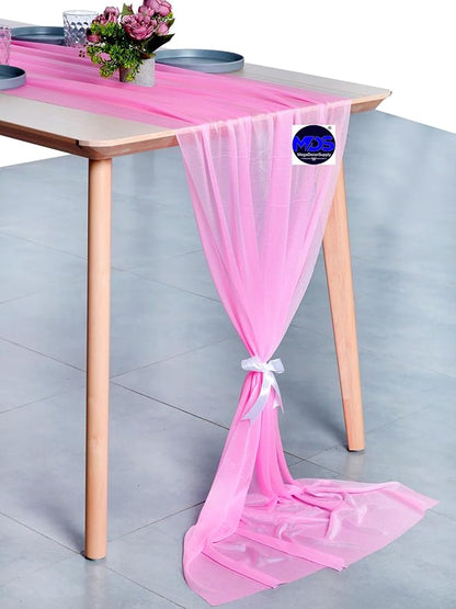MDS 10 Pack 10ft Chiffon Table Runner 29 x 120 Inches Sheer Wedding Runner Romantic Rustic Table Runner for Wedding Decorations, Birthday Parties, Bridal Shower Party Arch Decor - Bubblegum Pink