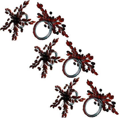 Napkin Rings Set of 12 for Dining Table Decoration Parties Everyday Metal Napkin Holder Leaf Wine (Pack of 12)