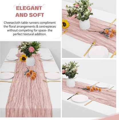 Aktor 4 Pack Dusty Pink Table Runner Boho Cheesecloth Table Runner Semi Sheer Gauze Fabric Runners for Wedding Birthday Baby Shower Party Boho Table Decoration（Dusty Pink）
