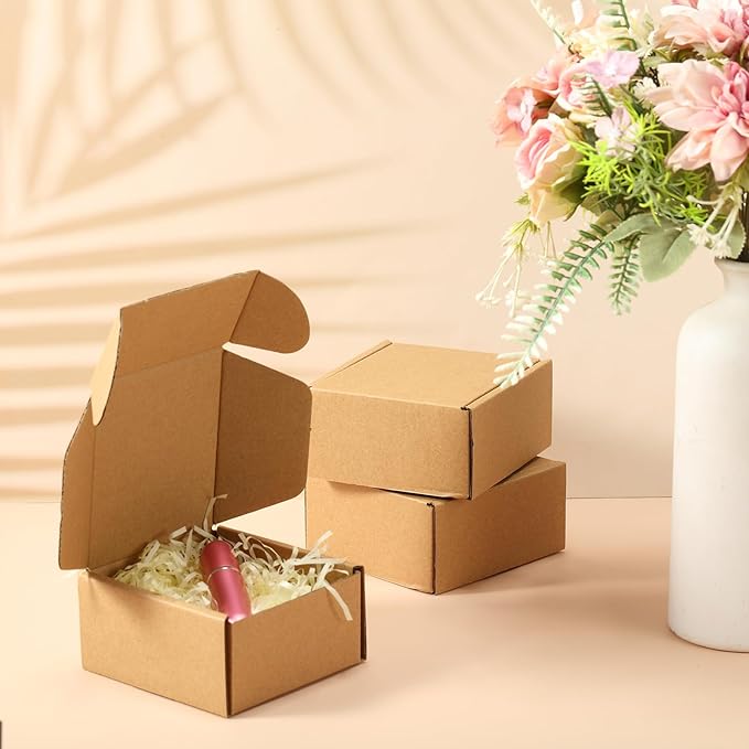 Qilery 100 Pcs Shipping Boxes Cardboard Gift Corrugated Cardboard Brown Boxes Mailer Packaging for Mailing Small Business Present (4 x 4 x 2 Inches)