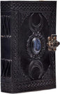 cuero 3 Moon Blue Lapiz Embossed Vintage Leather Journal | 240 Pages of Antique Handmade Deckle Edge Vintage Paper, Leather Sketchbook, Drawing Journal, Great Gift (6 inch by 8 inch, black)