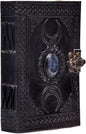 cuero 3 Moon Blue Lapiz Embossed Vintage Leather Journal for Men & Women - 140 Pages, Antique Handmade Deckle Edge Vintage Paper, Leather Journal Writing Notebook Dairy Gift (7 inch by 10 inch, Black)
