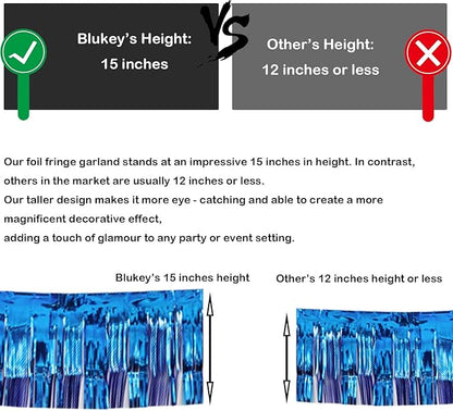 Thick 10 Feet by 15 Inch Royal Blue Foil Fringe Garland - Pack of 3 | Shiny Metallic Tinsel Banner for Parade Floats, Bridal Shower, Wedding, Birthday, Christmas | Wall Hanging Drapes (3)