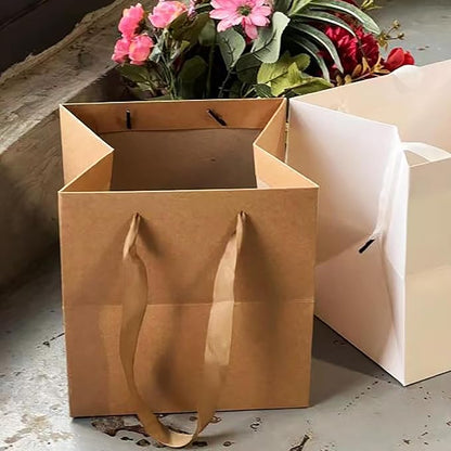 Kraft Paper Gift Bag Large Square Bottom Kraft Paper Bags with Handles (Natural Kraft, 12 x 12 x 12 in, 10 CT)