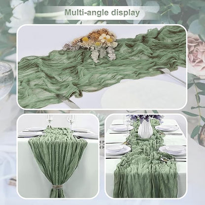 6 Pack Sage Green Cheesecloth Table Runner 35x120 Inch 10Ft Rustic Gauze Cheese Cloth Table Runner Sheer Cheesecloth Table Runners for Wedding Party Bridal Shower Decoration