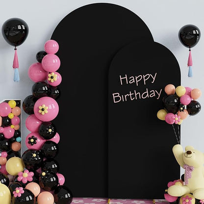 Fomcet Set of 2 Wedding Arch Cover 6FT, 7.2FT Black 2-Sided Round Top Spandex Arch Backdrop Cover Fitted Fabric for Birthday Party Baby Shower Wedding Arch Stand Decoration