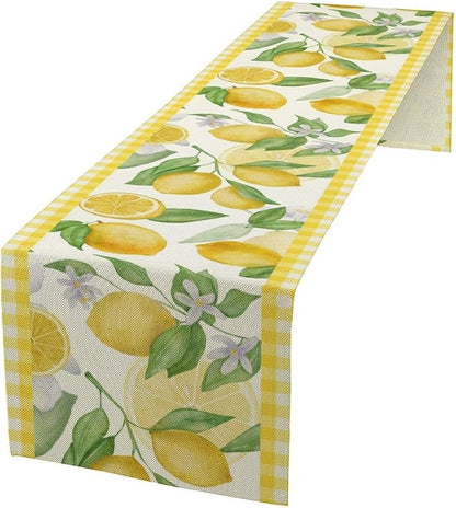 Lemon Table Runner,Yellow White Buffalo Plaid Summer Table Runner for Kitchen Dining Table Home Party Decoration 13x72 Inch