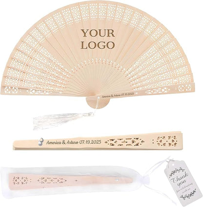 100 PCS Custom Fans Personalized Folding Fans for Line Dancing Wooden Hand Fan Wedding Favors Bulk Fans for Guests Party Event Use (Style16)