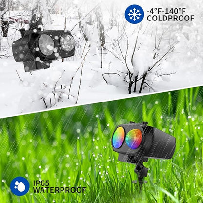 Holiday Projector Lights Outdoor, 2-in-1 HD LED Outdoor Projectors with Remote Control Timer, 3D Ocean Wave & 8 Patterns Waterproof Lanscape Lights for Indoor Valentine Xmas Halloween Holiday Party