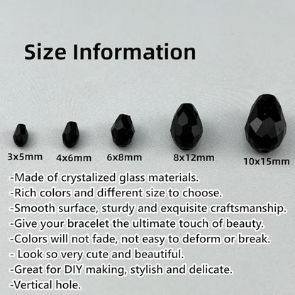 200pcs 3x5mm Teardrop Crystal Glass Beads for Jewelry Making, Faceted Vertical Hole Teardrop Glass Spacer Beads for Wind Chimes Bracelet Earring Necklace DIY Craft(Black)
