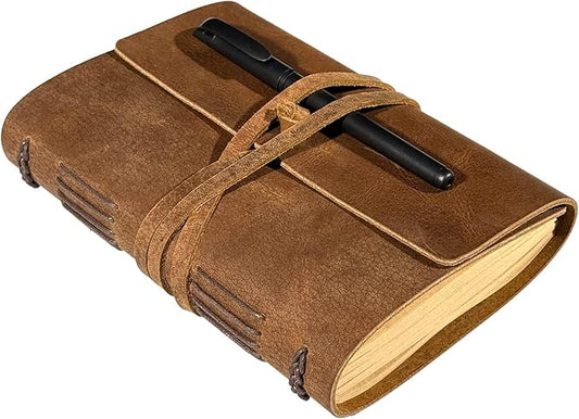 Brown Notebook Journal - Best Genuine Cool Leather Journaling for writers A5 Size Diary 6.2x8.5 Inch,Notepad For Man and Women, Vintage,Gifts,Work,Traveler,Personal