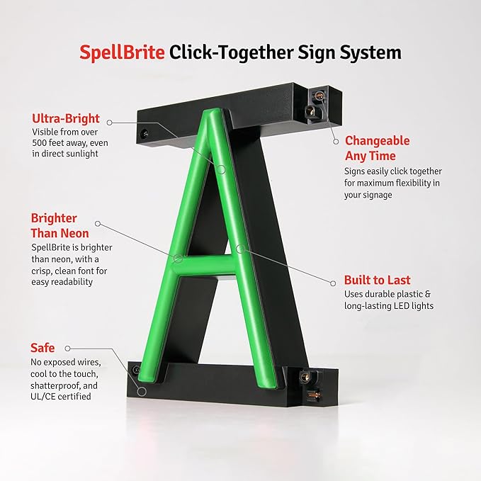 SpellBrite BEER Sign | Beer-Related Sign with Neon Look, Green LED Light Source | 15.7" x 6.3"