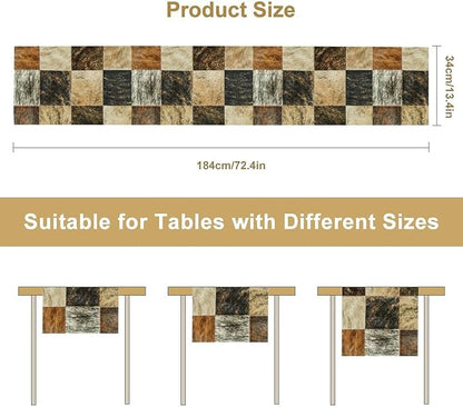 Rustic Cow Skin Patchwork Print Table Runner, Farmhouse Country Western Style Fur Table Cover for Dinning Home Party Holidays Home Setting, 13x108 Inch